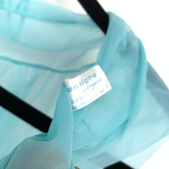 SOLD Vintage Pandora Nylon Babydoll Top Womens Size Medium Baby Blue Flower - Picture 6 of 7